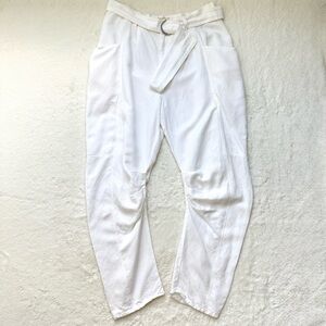 Pilcro Athropologie Tucked-Knee Tapered Trousers Women’s 29 White Linen Blend‎